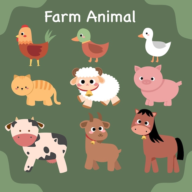 Dibujado a mano vector animal de granja