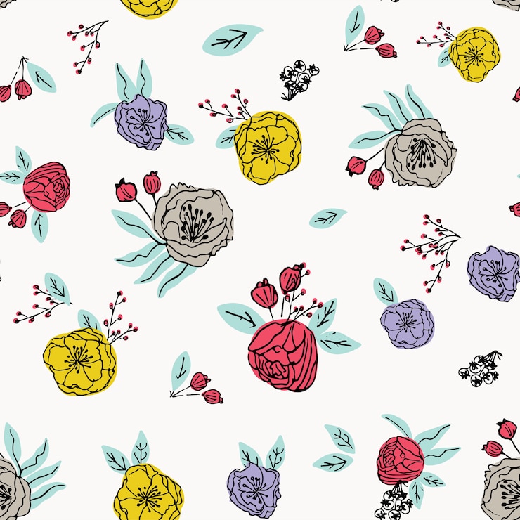 Vector dibujado a mano vector floral de patrones sin fisuras