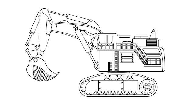 Dibujado a mano Vector ilustración color niños construcción gran minería excavadora construcción pesada