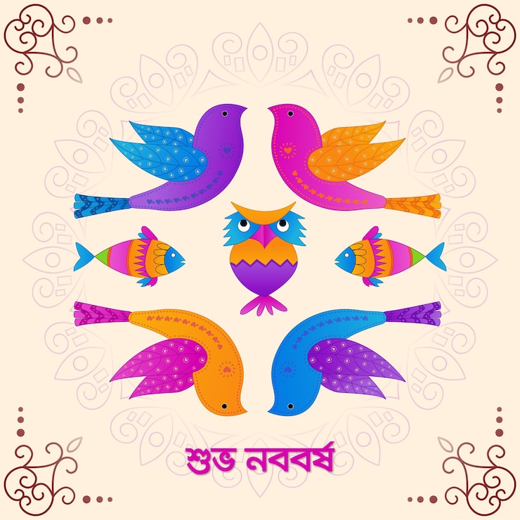 Vector dibujado a mano vector pohela boishakh ilustración con texto bengalí