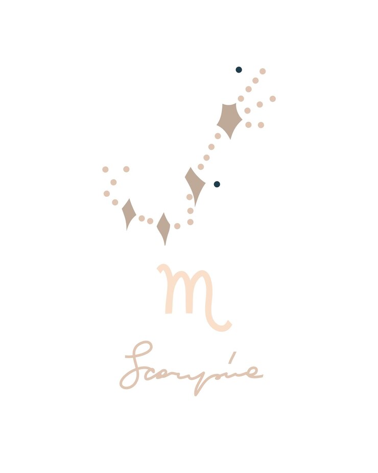 Vector dibujado a mano vector resumen gráfico simple astrología celestial ilustración constelación colección moderno artístico contemporáneo plantilla de impresión símbolo del signo del zodiaco escorpio con estrellas aisladas