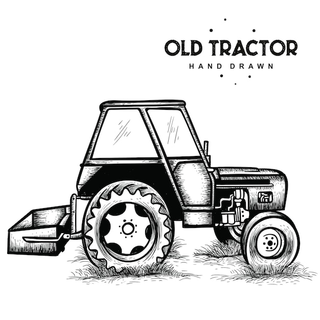 Vector dibujado a mano viejo tractor