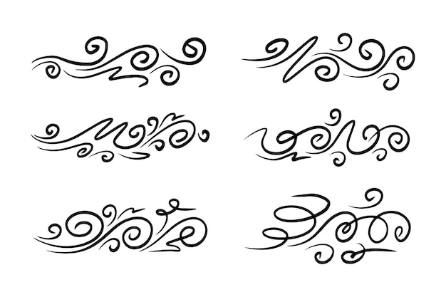 Dibujado a mano viento doodle conjunto ilustración vectorial