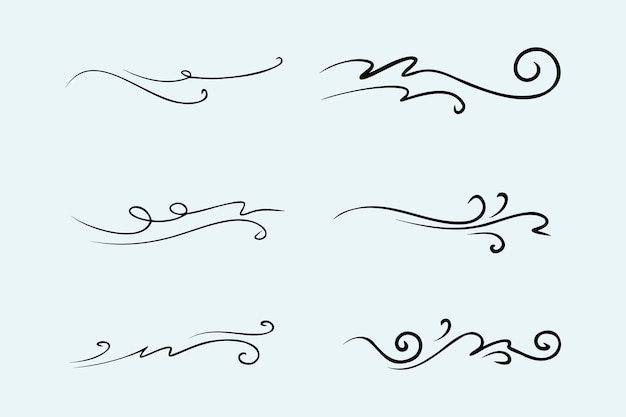 Dibujado a mano viento doodle conjunto ilustración vectorial