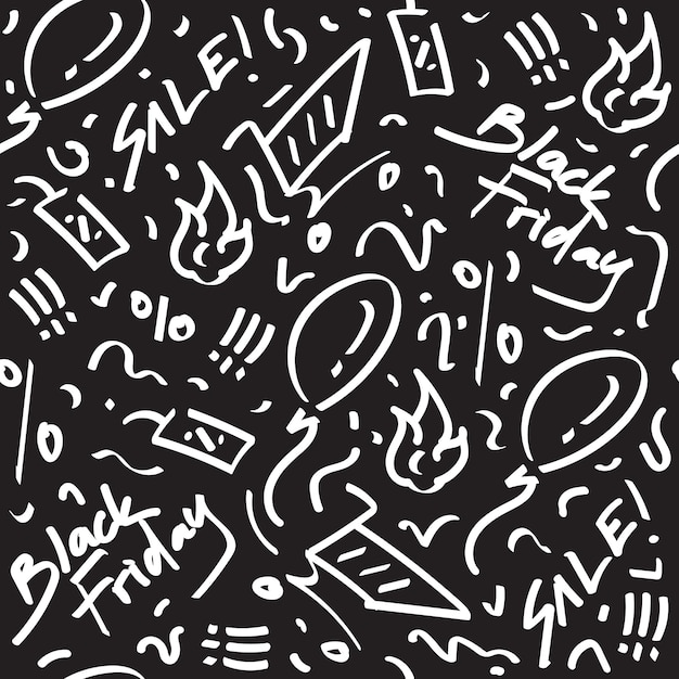 Dibujado a mano Viernes Negro Doodle Vector Patrón sin costura