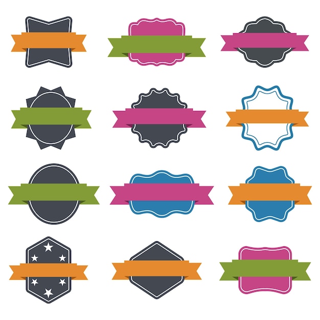 Dibujado a mano Vintage Badge y Ribbon Banner Conjunto vectorial