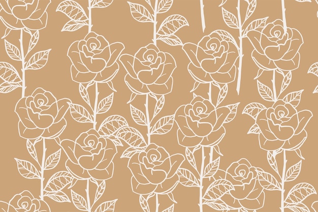 Dibujado a mano vintage floral de patrones sin fisuras Flores color de rosa en estilo de arte de línea de moda