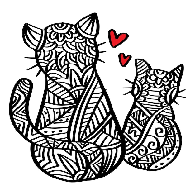 Dibujado a mano zentangle dos gatos ilustración