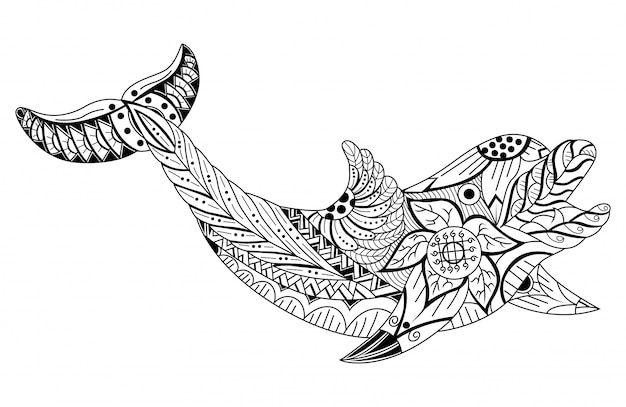 Dibujado a mano zentangle estilizada caricatura delfín