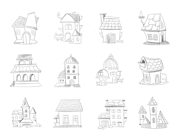 Dibujados a mano dibujos animados diferentes casas