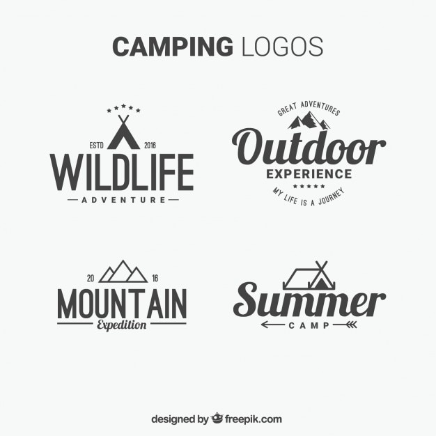 Vector dibujados a mano logotipos de acampada con la tipografía