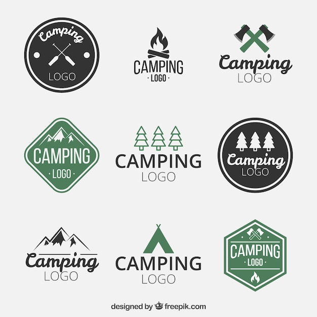 Dibujados a mano logotipos camping