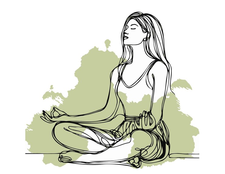 Dibujando una línea continua Niña en posición de yoga Estilo lineal