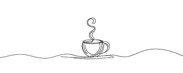 Dibujando una línea continua Taza de café con ilustración vectorial de vapor