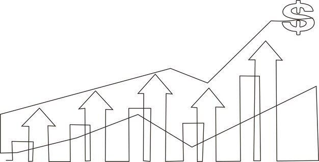 Vector el dibujante de líneas continuas considera el gráfico y el gráfico para hacer el concepto de análisis del mercado financiero