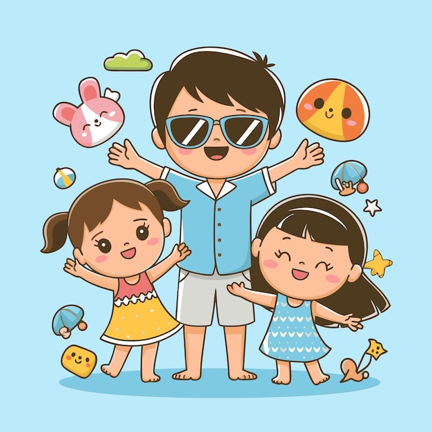 El dibujante de la playa feliz de la familia