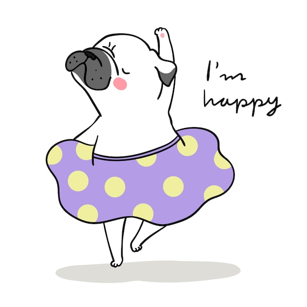 Dibujar bailando perro blanco y decir que soy feliz