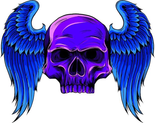 dibujar calavera con alas ilustración vectorial estilo tatuaje