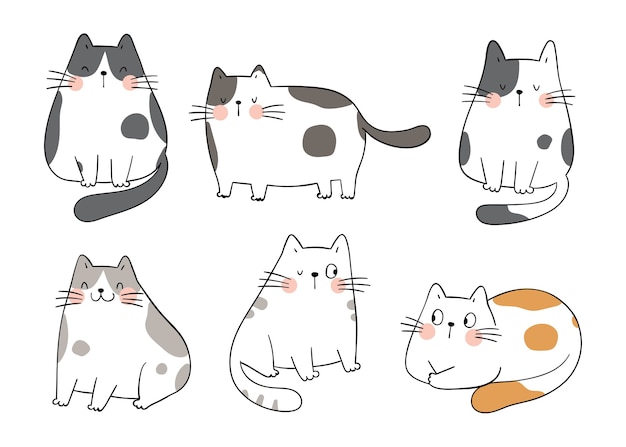 Vector dibujar colección gatos adorables