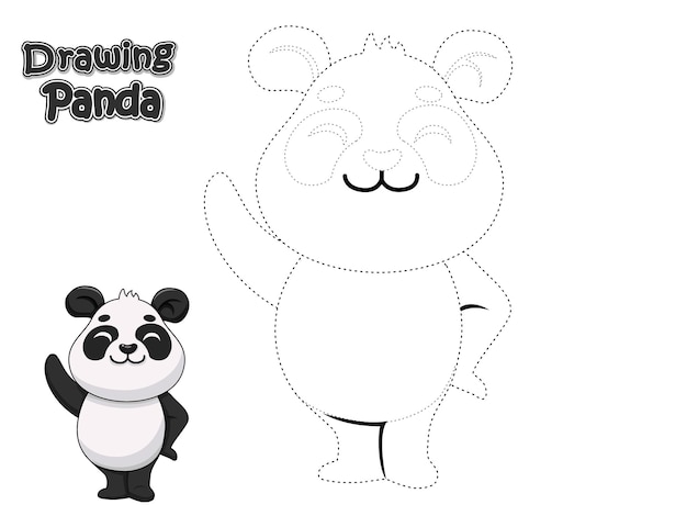 Dibujar y colorear un lindo juego educativo panda de dibujos animados y hojas de trabajo para niños vector illustration