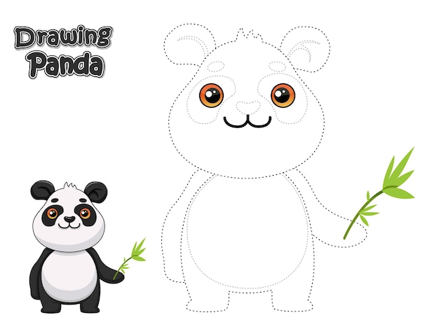 Dibujar y colorear un lindo juego educativo panda de dibujos animados y hojas de trabajo para niños vector illustration