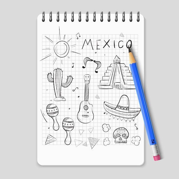 Vector dibujar conjunto de símbolos mexicanos