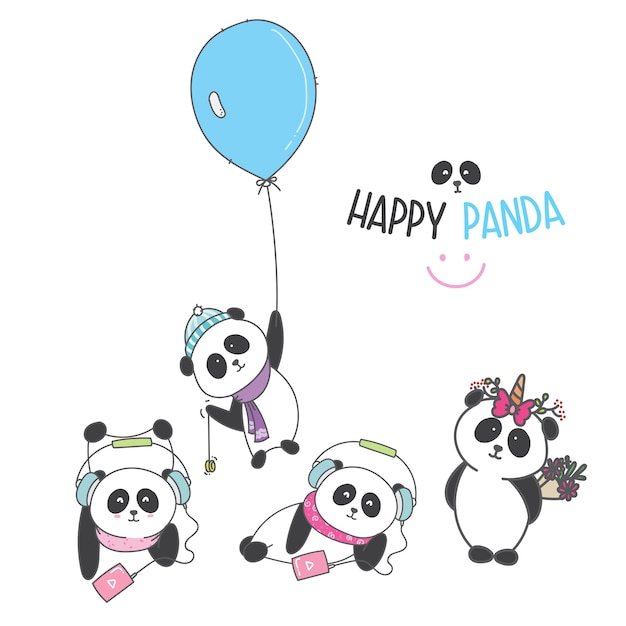 Vector dibujar dibujos animados panda lindo