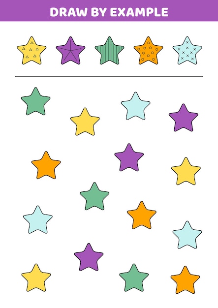 Dibujar por ejemplo Estrella Juego de percepción visual para niños Ilustración vectorial aislada eps 10
