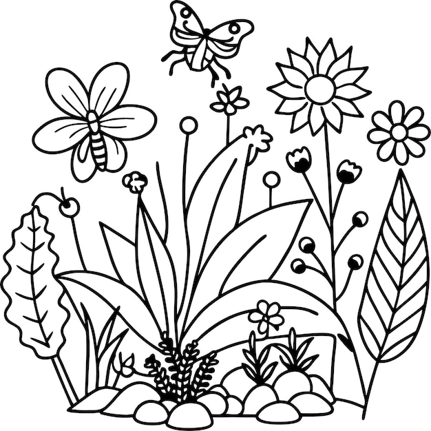 Dibujar flores jardín línea de arte de mano diseño de libro de colorear