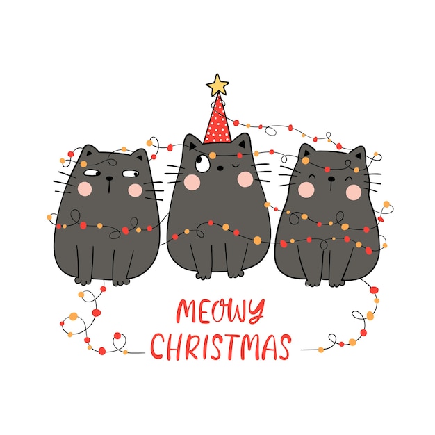 Dibujar gato negro con el concepto de Navidad maullido