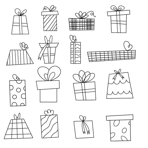 dibujar iconos de regalos sencillos cajas de regalos aisladas en fondo blanco