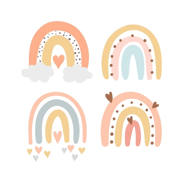 Vector dibujar ilustración vectorial adorables arco iris bohemios para plantilla de cartel de ducha de bebé guardería bir