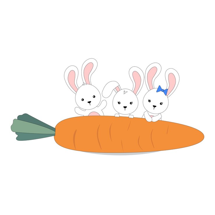 Vector dibujar ilustración vectorial lindo conejo con zanahoria naranja aislado en el estilo de dibujos animados whitedoodle