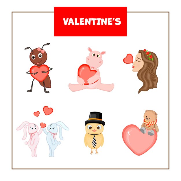 Dibujar imágenes prediseñadas de colección de ilustraciones vectoriales para el día de San Valentín aislado en blanco estilo artoon