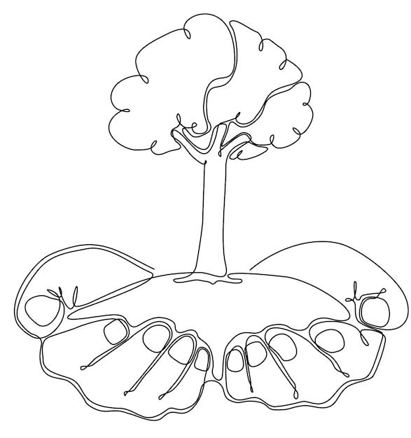 dibujar una línea recta es plantar la semilla en el suelo. Árbol de explotación de mano