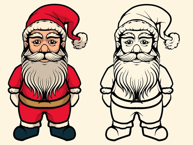 Dibujar a mano una animada caricatura de Santa para la celebración de Navidad Ilustración vectorial