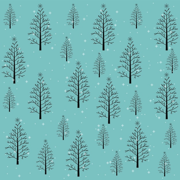 Dibujar a mano el árbol de Navidad y el patrón vectorial de nieve árboles de invierno y árboles de Navidad con nieve