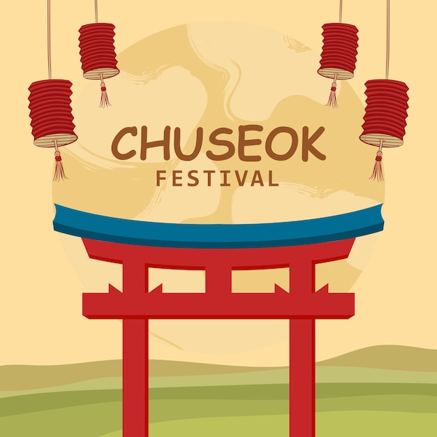 Dibujar a mano el concepto de festival de chuseok. ilustración