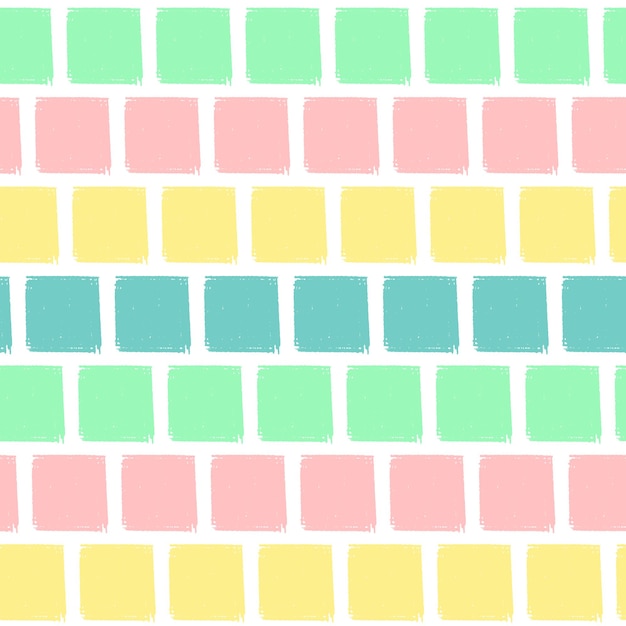 Dibujar a mano cuadrados patrón niños azul, rosa, menta, amarillo. Lápiz de fondo sin fin de vector Textura de cuadrados en colores pastel. La plantilla para el embalaje, textiles para bebés, fondo del sitio web.