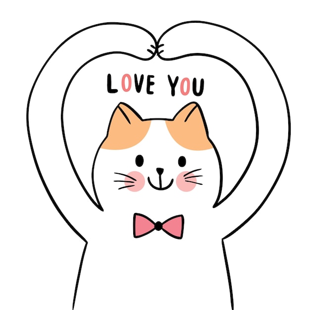 Dibujar a mano dibujos animados lindo para el día de san valentín con acción de gato y amor