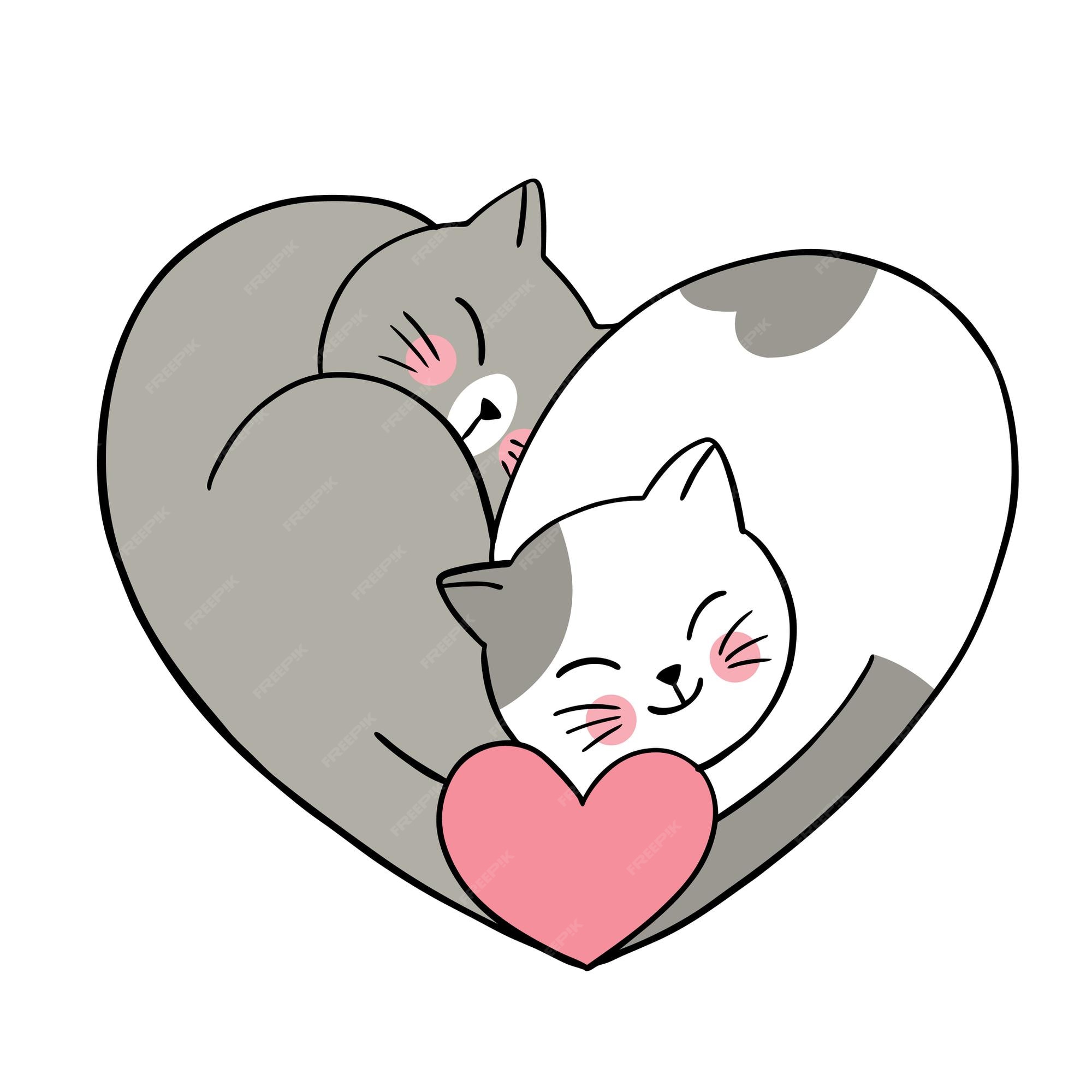 Котик обнимает сердечко