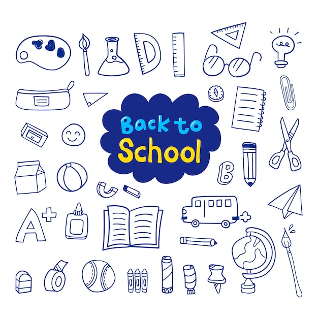 Dibujar a mano doodle de regreso a la escuela escenografía Vector Premium