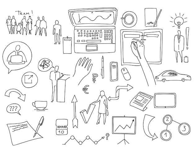 Dibujar a mano elementos de doodle. Gráfico de tabla de finanzas empresariales.