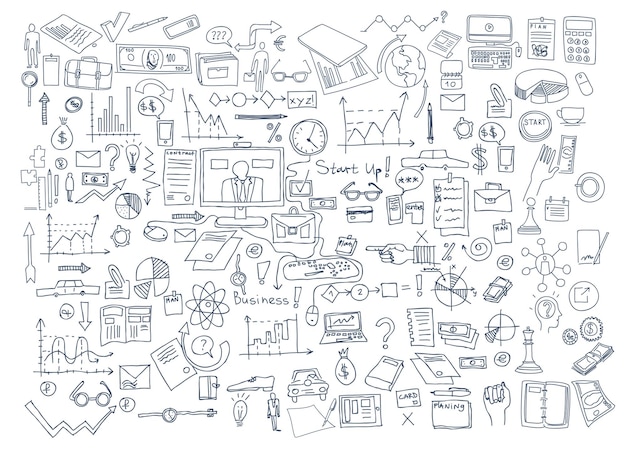 Dibujar a mano elementos de doodle. gráfico de tabla de finanzas empresariales.