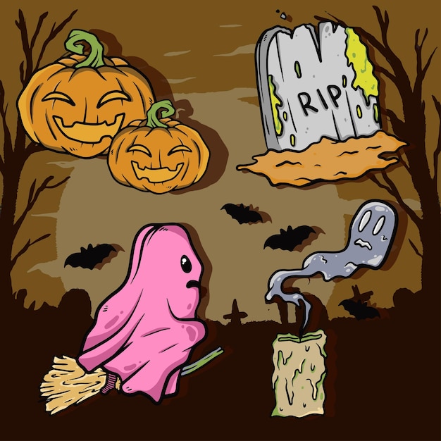 Vector dibujar a mano elementos de halloween