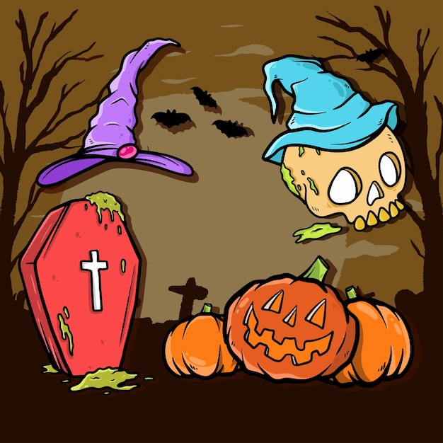 Vector dibujar a mano elementos de halloween