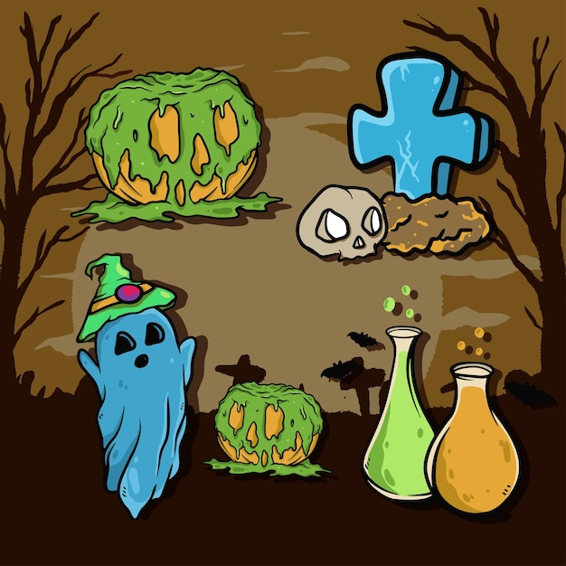 Vector dibujar a mano elementos de halloween