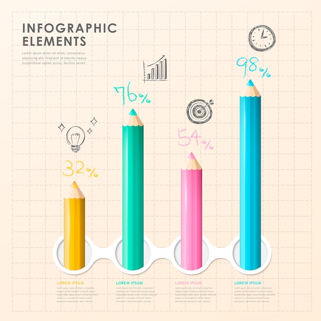 Dibujar a mano estilo vector color lápiz gráfico de barras elementos infográficos