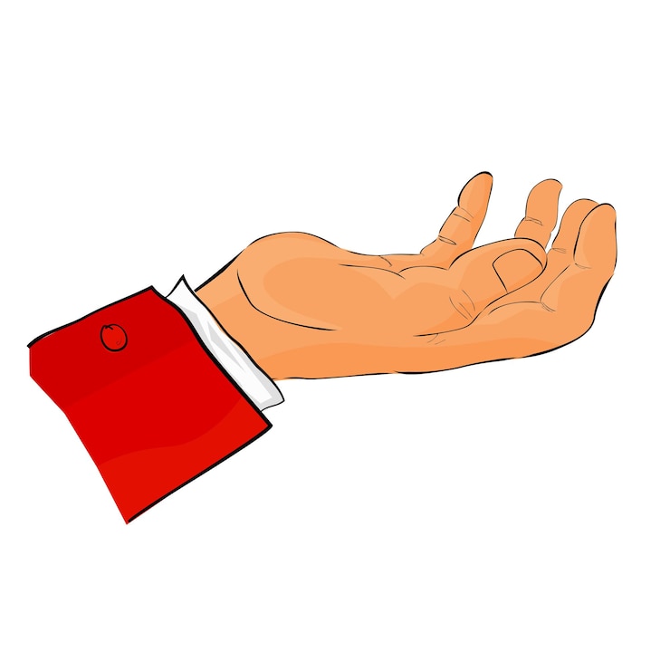 Vector dibujar a mano gesto de boceto con esmoquin rojo mano sujetando recoger tomar o recibir algo