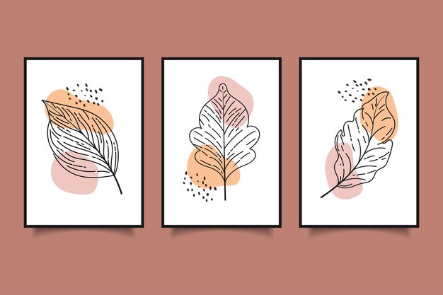 Dibujar a mano ilustración de arte de línea de follaje minimalista moderno, ilustración de póster de retrato, impresión de arte wal